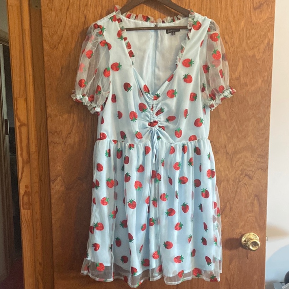 Strawberry Print Mini Dress, Perfect for Summer!